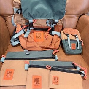 Topo Designs Teal and Orange Backpack Set